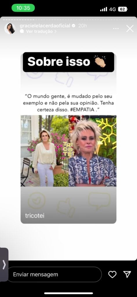 De acordo com Graciele Lacerda, Ana Maria está certa em mensagem (Reprodução)