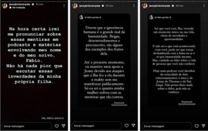 Fábio Gontijo e Jenny Miranda se pronunciaram nas redes sociais criticando a ex-peoa (Foto: Reprodução / Instagram)