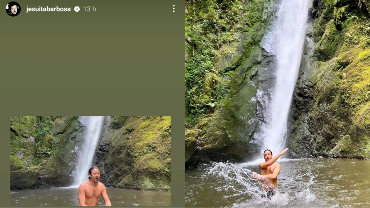 Jesuíta Barbosa, o Jove, curte cachoeira na companhai do namorado gato 