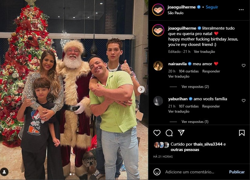 João Guilherme, filho de Leonardo, ignora ausência do pai no Natal - Foto: Reprodução