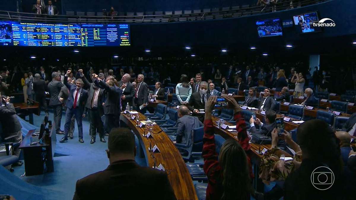 Senadores votaram a favor da PEC da transição para o governo de Lula no Congresso (Foto: Reprodução / TV Globo)