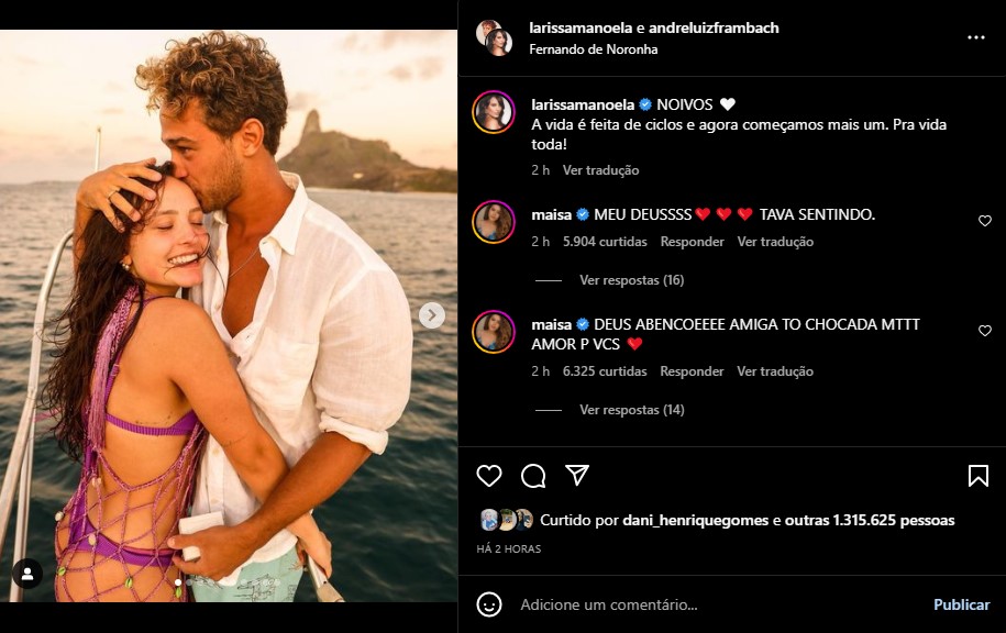 Larissa Manoela é pedida em noivado pelo companheiro, André Luiz - Foto: Reprodução