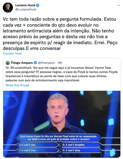 De acordo com Luciano Huck, ele não possuí acesso prévio as perguntas do Domingão (Reprodução)