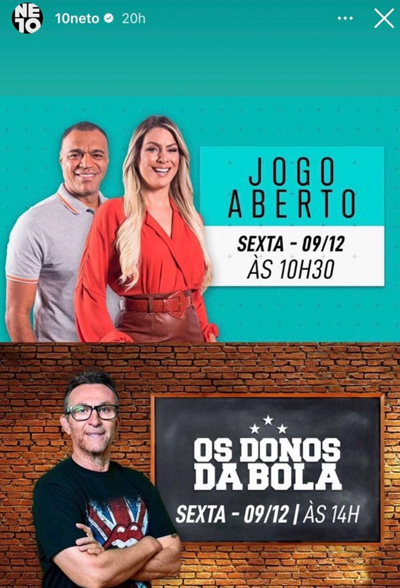 Neto divulga foto de Denílson e expõe mudança no Jogo Aberto da Band (Reprodução/ Instagram)