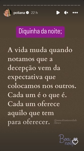 Poliana Rocha, esposa de Leonardo, dá recado sincero sobre decepções - Foto: Reprodução