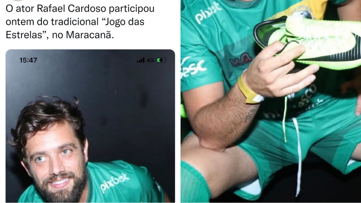 Rafael Cardoso teve clique vazado sem cueca em partida de futebol (Fotos: Reprodução/ Twitter)