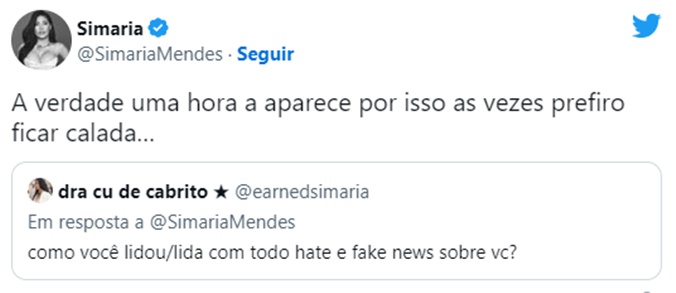 Simaria Mendes manda recado bem sincero a seguidora