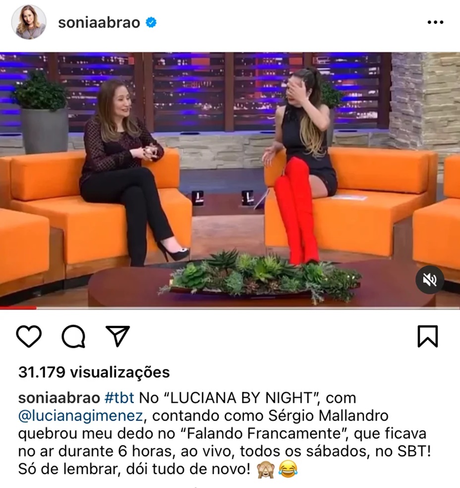 A contratada da RedeTV! relembrou no dia de #tbt de quando contou para Luciana Gimenez sobre seu dedo espatifado ao vivo