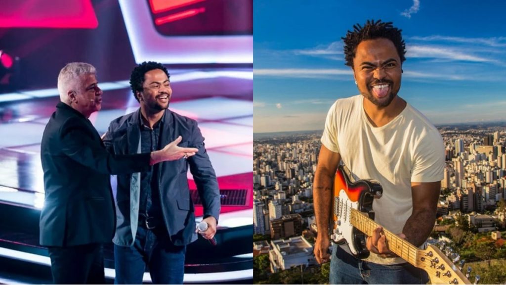 O ex-participante do The Voice Brasil ao lado de Lulu Santos e em sua cidade (Foto: Reprodução Globo)