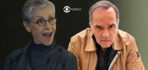 Travessia - Cidália (Cássia Kis) nutre paixão por Guerra (Humberto Martins) e tem crise de ciúmes ao vê-lo com outra (Foto: Reprodução / Globo / Montagem TV Foco)