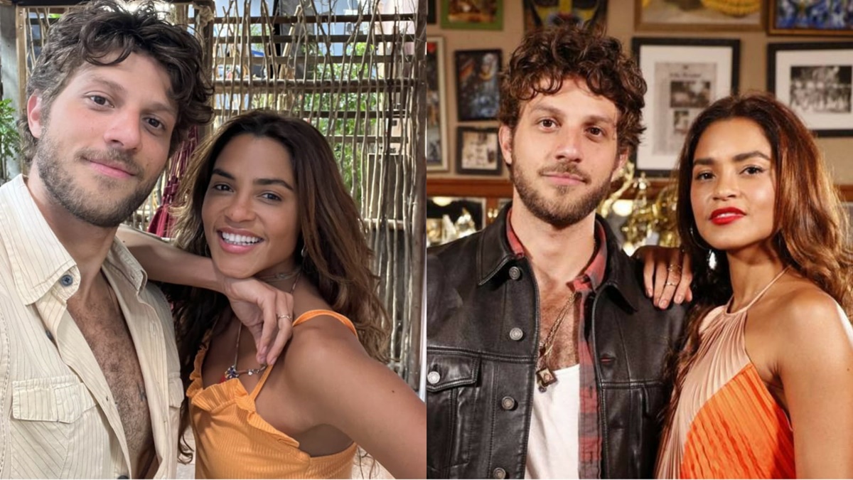 Chay Suede e Lucy Alves nos bastidores de Travessia (Reprodução/ Divulgação Globo)