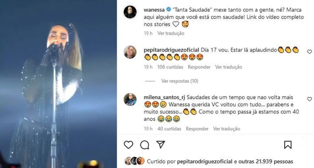 Wanessa publica vídeo no palco do seu show e sogra esbanja prestígio em recado público 