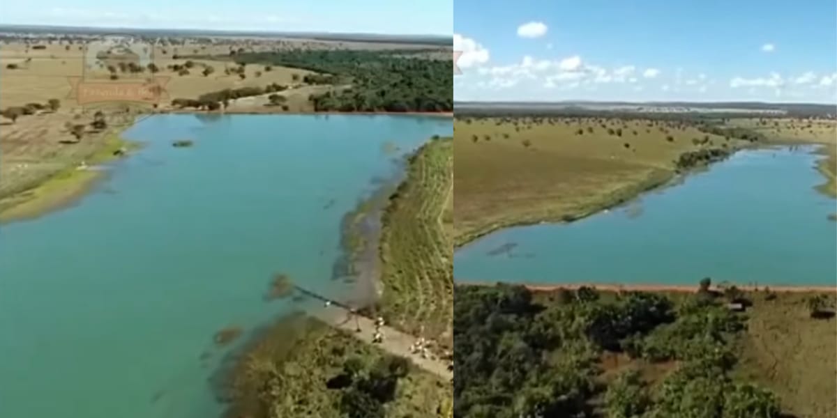 A fazenda de Zé Neto possui um lago enorme onde o cantor faz pescaria esportiva (Reprodução: Youtube)