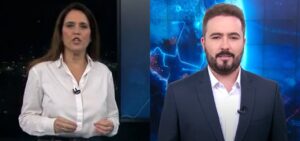 Ana Luíza Guimarães, na Globo e Felipe Malta, no SBT, noticiaram a prisão de um ex participante de reality da Record- Foto: Montagem/TV Foco