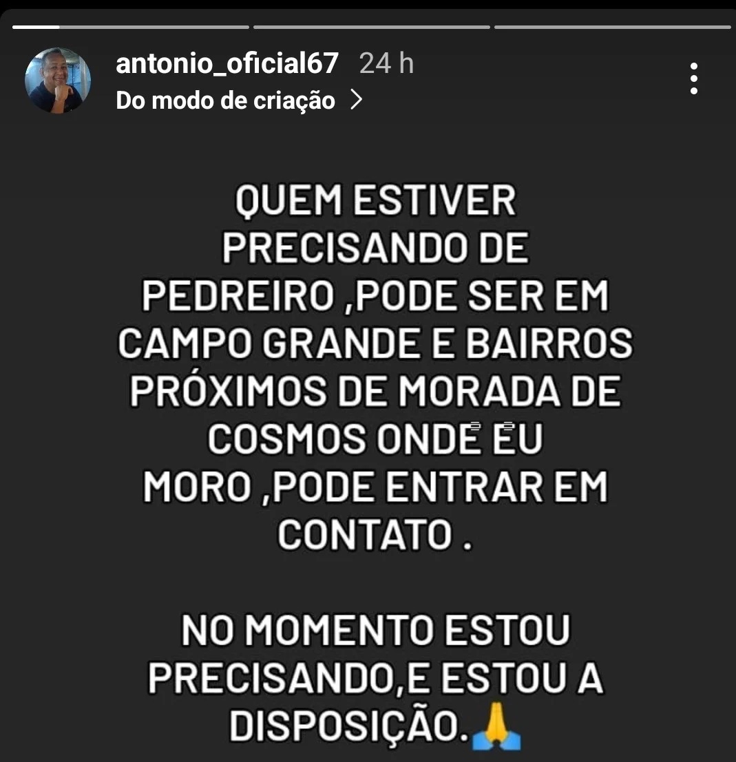 Antonio Simplício, pai da famosa cantora Bruna Karla, pede emprego de pedreiro nas redes sociais devido dificuldades financeiras - Foto Reprodução Instagram