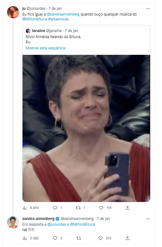 Sandra Annenberg respondeu tweets sobre sua emoção na Globo- Foto: Reprodução 