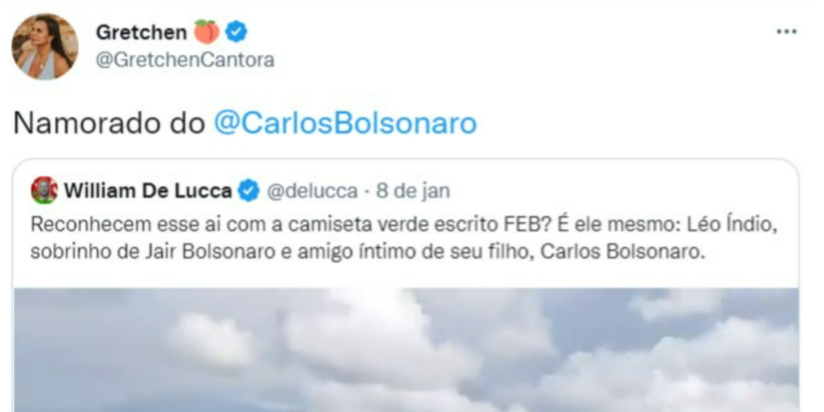 Gretchen falou de namorado de Carlos Bolsonaro (Foto: Reprodução/Twitter)