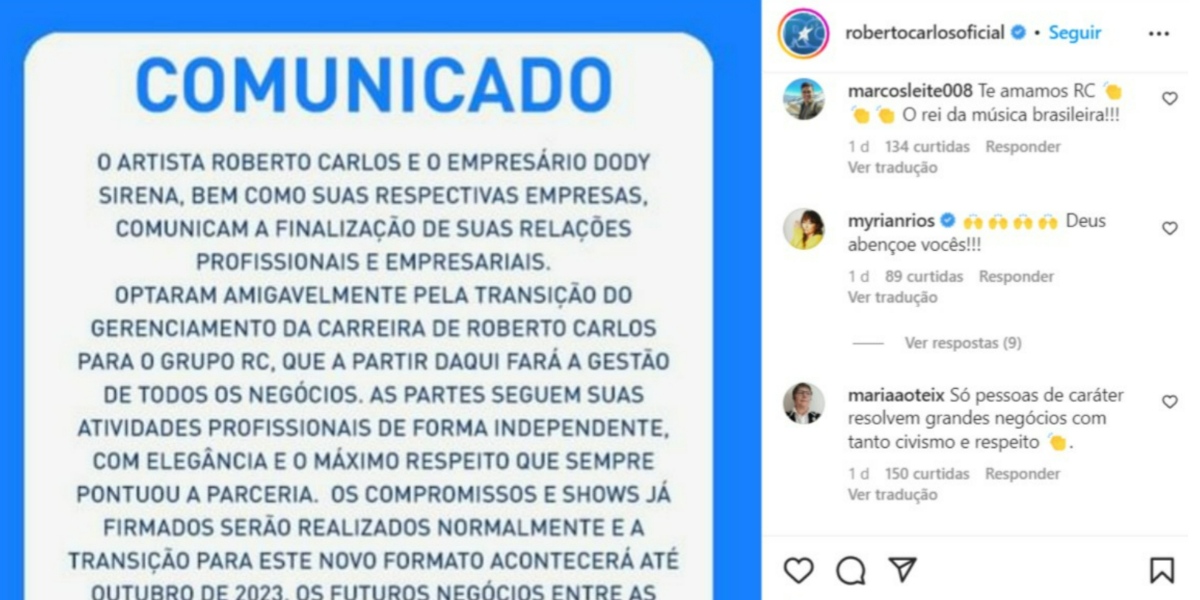 Myrian Rios deixou recado em comunicado de Roberto Carlos (Foto: Reprodução/Instagram)