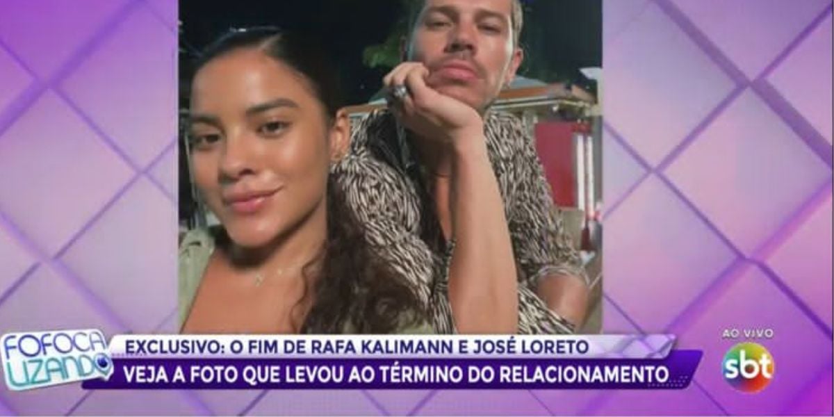 Durante o Fofocalizando, Chris Flores recebeu a visita de Léo Dias, que confirmou que a separação de José Loreto e Rafa Kalimann aconteceu por conta da traição do famoso com uma atriz de Pantanal da Globo (Foto: Reprodução / SBT)