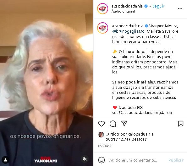 Marieta Severo surgiu ao lado de outros artistas pedindo ajuda (Foto: Reprodução/ Instagram)