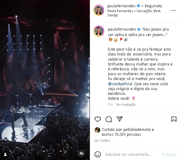 Paula Fernandes postou textão para Sandy (Foto: Reprodução/ Instagram)