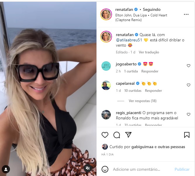 Renata Fan publicou um registro de suas férias no Instagram