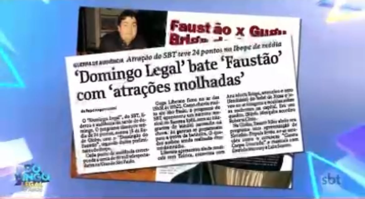 Sem exitar, Domingo Legal esfrega que era campeão de audiência, expõe o apresentador Faustão, e mostra os números bombásticos de audiência - Foto Reprodução