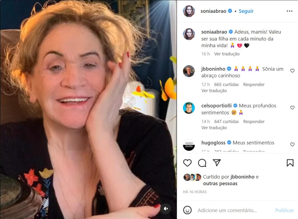 Sônia Abrão informou a morte da mãe no seu perfil do Instagram