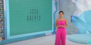 Substituta de Renata Fan, Kalinka Schutel, teve que lidar com falha no Jogo Aberto e deixou jornalista sem resposta (Reprodução: Jogo Aberto Band)