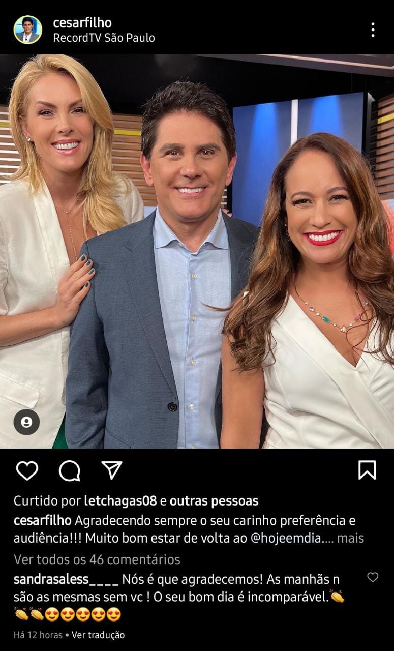 Publicação de César Filho (Foto: Reprodução/ Instagram) 