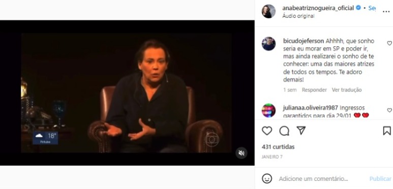 Ana Beatriz compartilhou vídeo exibido no "SP1" nas redes sociais (Foto Reprodução/Instagram)