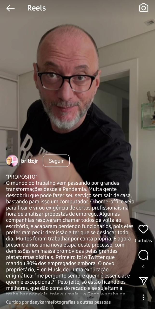 Publicação de Britto Jr. (Foto: Reprodução/ Instagram)