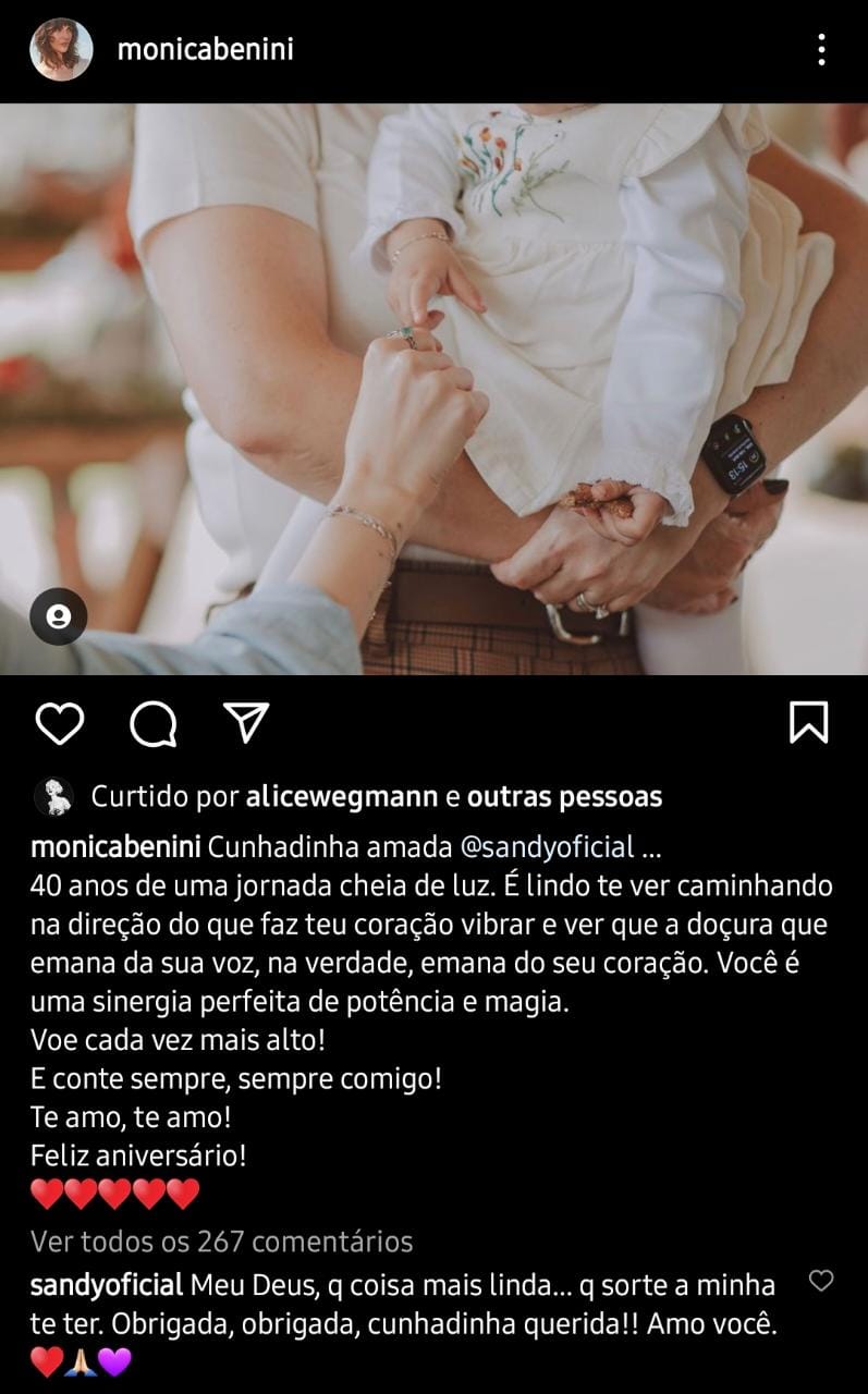 Publicação de Monica Benini, esposa de Júnior Lima (Foto: Reprodução/ Instagram)