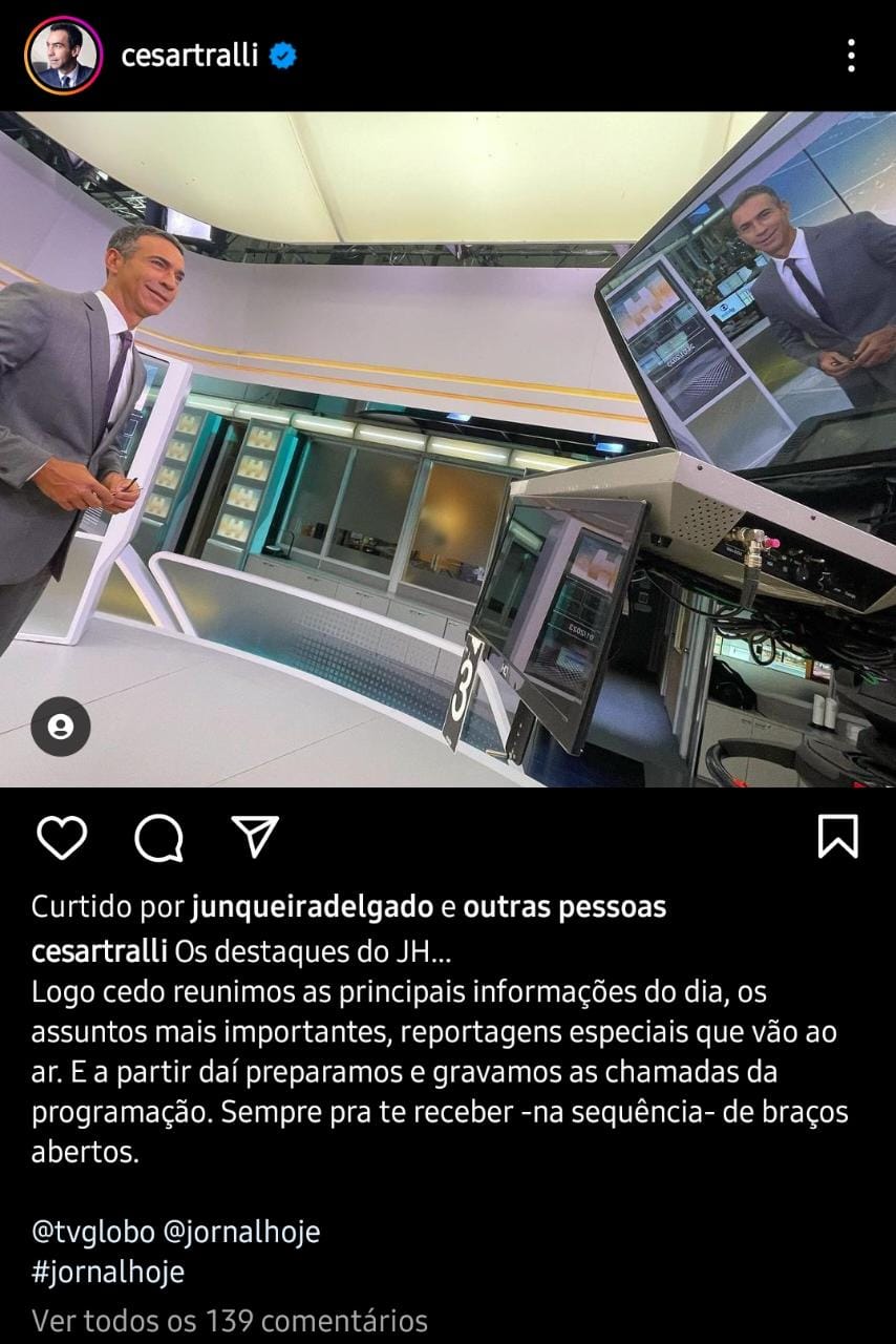 Publicação de César Tralli (Foto: Reprodução/ Instagram)