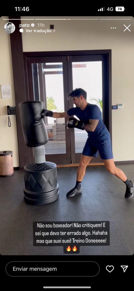 Alexandre Pato, marido de Rebeca Abravanel, é visto em vídeo dando socos em saco de boxe e fala sobre movimentos errados (Fotos: Reprodução / AC Milan / Instagram )