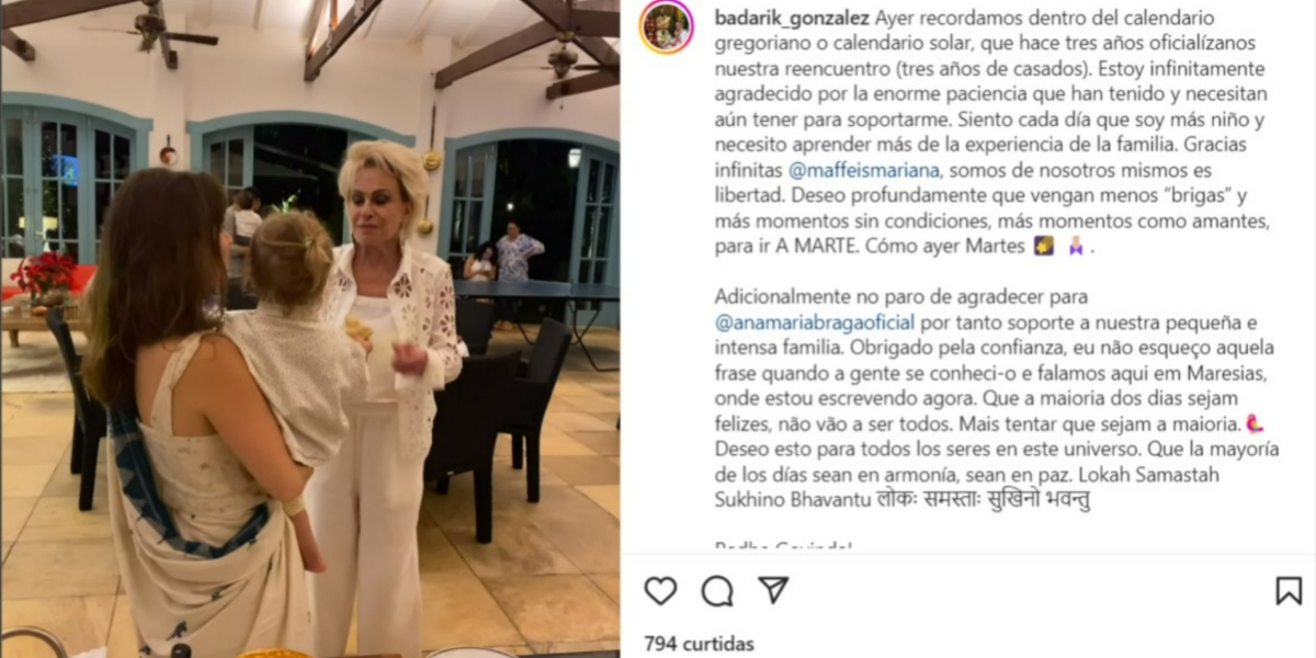 Ana Maria Braga recebeu um recado de Badarik González (Foto: Reprodução/Instagram)