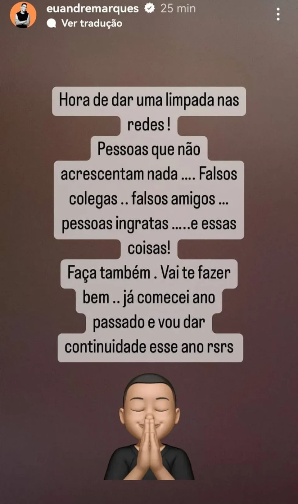 André Marques promoveu limpeza em suas redes sociais (Foto: Reprodução/ Instagram)