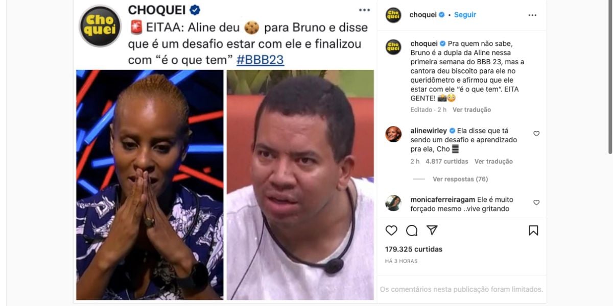 Durante o raio-x, Aline Wirley confessou que deu biscoito para sua dupla, o Bruno, e admitiu não conseguir conviver com participante no BBB23 (Foto: Reprodução / Globo)