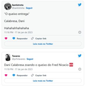 BBB23 - Dani Calabresa é criticada por zoar aparência de participante (Foto: Reprodução / Twitter)