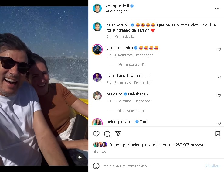 Celso Portiolli surgiu com a esposa, Suzana, durante passeio (Foto: Reprodução/ Instagram)