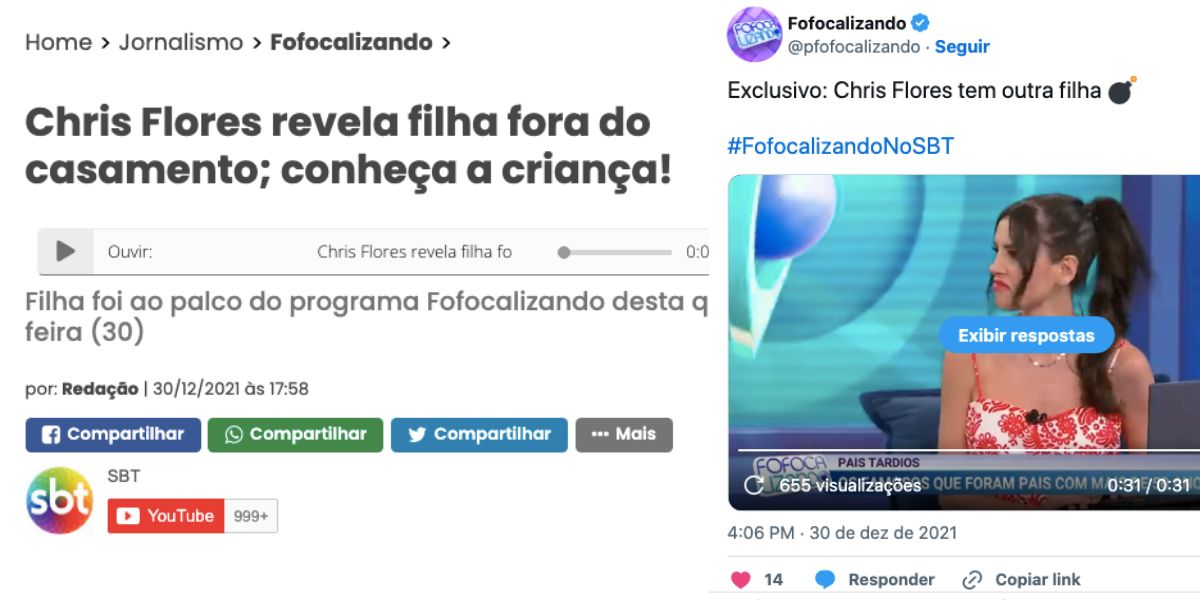 Durante o "Fofocalizando", Chris Flores deixou colegas espantados ao convocar filha fora do casamento para o SBT, mas tudo não passou de uma brincadeira entre ela e Fofoquito (Foto: Reprodução / Globo) 