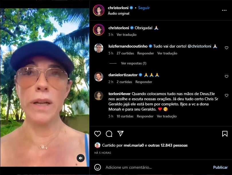 Christiane Torloni agradece mensagens de apoio desde o infarto do pai, Geraldo Matheus - Foto: Reprodução