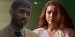 Luto em Cara e Coragem - Antes de morrer, Leonardo (Ícaro Silva) fica em choque com confissão de Clarice (Taís Araújo) (Foto: Reprodução / Globo / Montagem TV Foco)