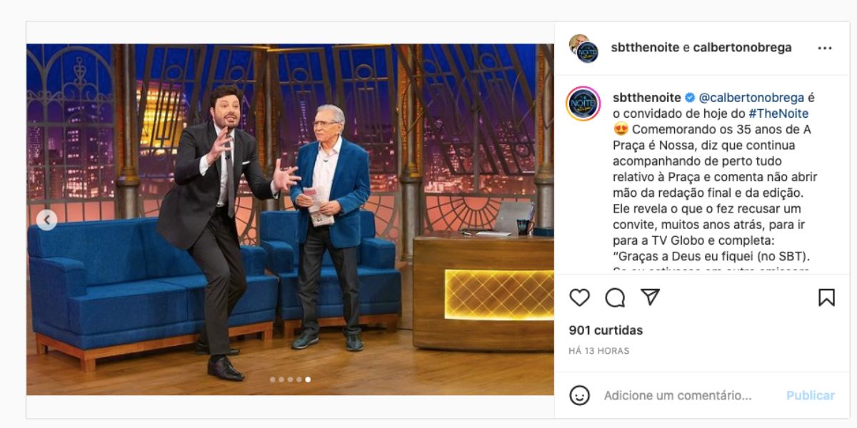 Durante entrevista ao The Noite, de Danilo Gentili, que foi reprisada na última quinta-feira, 19, Carlos Alberto lembrou da época em que a Globo fez uma proposta de contrato e celebrou o fato de ter escolhido Silvio Santos (Reprodução / SBT!)