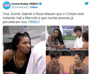 BBB23 - Cristian é acusado por brothers de maltratar Marvvila: "Estrategista" (Foto: Reprodução / Twitter)