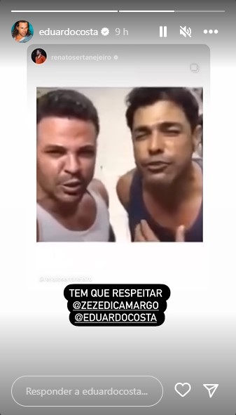 Eduardo Costa divulga vídeo ao lado de Zezé, após silêncio com sertanejos - Foto: Reprodução