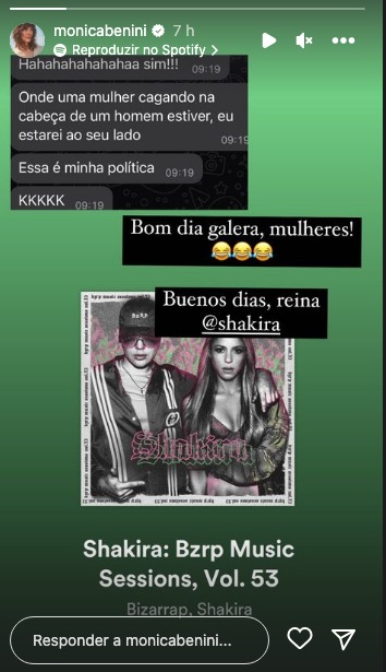 Esposa de Júnior Lima, Monica Benini, fala sobre música de Shakira, que foi indireta para ex-marido, Piqué, e mostra mensagem de amiga (Foto:Reprodução / Instagram)