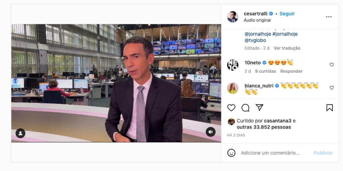 César Tralli fala sobre equipe do Jornal Hoje, da Globo, e atitude de Neto nas redes sociais não passa despercebido com comentário amigável (Fotos: Reproduções / Instagram / Band)