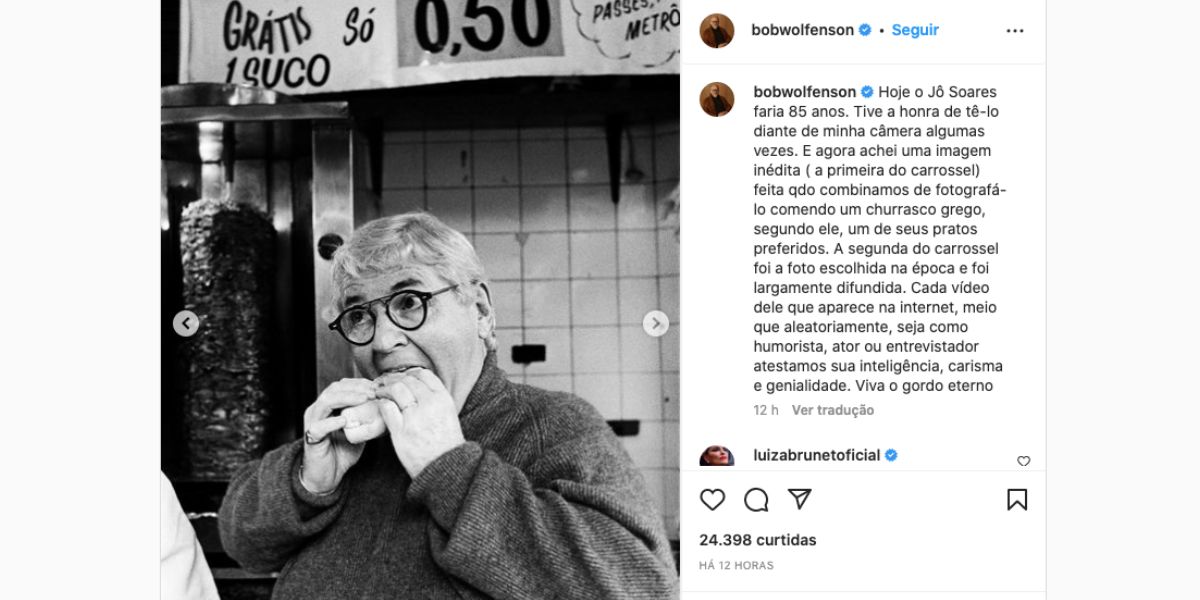 Fotógrafo compartilha clique inédito de Jô Soares comendo churrasco grego antes de morrer e deixa o Brasil chocado (Fotos: Reprodução / Instagram) 