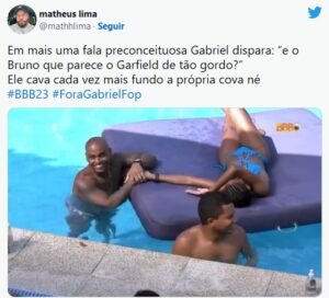 BBB23: Gabriel volta a atacar e causa revolta após chamar Bruno de gordo (Foto: Reprodução / Twitter)